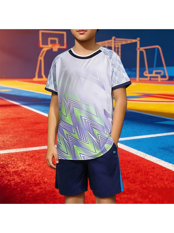 Toddler Kid's Crew Neck Short Sleeve Sport Top Elastic Waist Short Pant 2 Piece Ball Game Outfit Suits