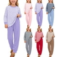 thumbnail image 1 of HVOBTTY Toddler Kid's Plaid Crew Neck Long Sleeve Top Long Pant 2 Piece Home Wear Base Layer Outfit Suits, 1 of 5