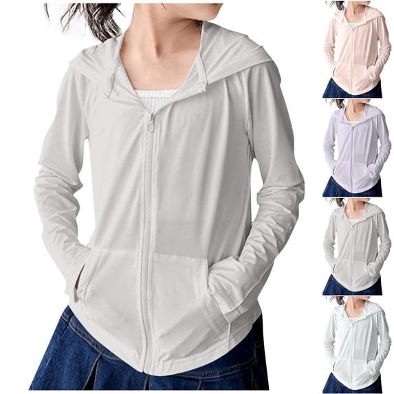 HVOBTTY Toddler Kid's Summer Casual Solid Color Long Sleeve Zip Up Sun Protection Outdoor Breathable Jacket White, 13-14 Years
