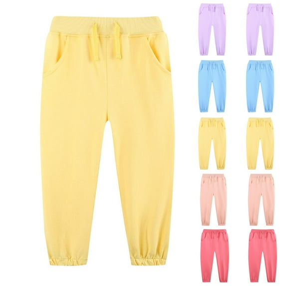 HVOBTTY Toddler's Pants Solid Color Drawstring Sweat Casual Active Wear Daily Trousers