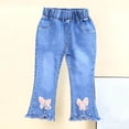 thumbnail image 1 of HVOBTTY Toddler Summers Slim Leg Denim Pants and Pearl Decor Slim Flared Leg Elastic Waist Pants Light Blue, 4-5 Years, 1 of 4