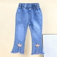thumbnail image 1 of HVOBTTY Toddler Summers Slim Leg Denim Pants and Pearl Decor Slim Flared Leg Elastic Waist Pants Light Blue, 9-10 Years, 1 of 4