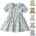thumbnail image 1 of HVOBTTY Toddler's Casual Sport Polo Dresses, Summer Dresses for Kid Girls' Fashion Print Plaid Collared Short Sleeve Puff Sleeve Waist Cinched Hem Versatile Daily Wear Dresses Purple, 7-8 Years, 1 of 4