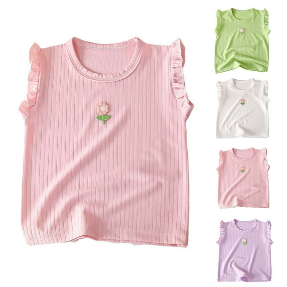 HVOBTTY Toddlers Casual Pullover Top, Girls Summer T Shirt, Girls Soft Stylish Ruffled Sleeve Round Neck Short Sleeve Breathable Comfortable Daily Top White, 3-4 Years