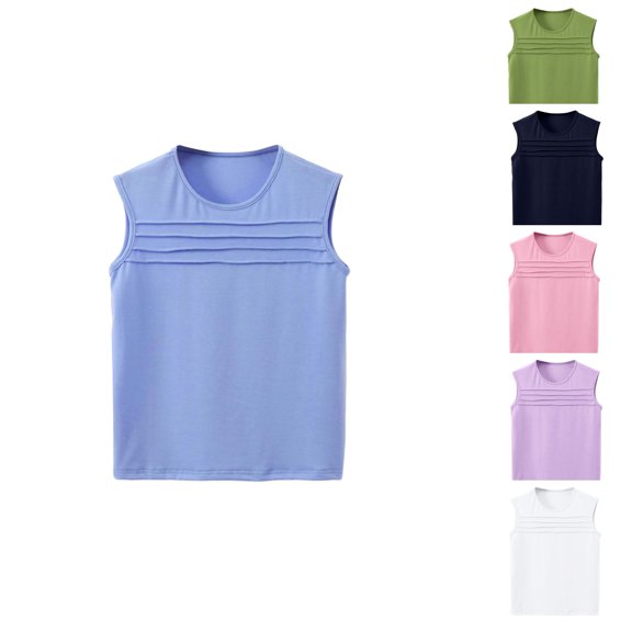 HVOBTTY Toddlers Fashion Lightweight Pullover Top, Girls Summer T Shirt, Kids Girls Casual Soft Round Neck Sleeveless Front Pleated Loose Comfortable Tank Top White, 7-8 Years