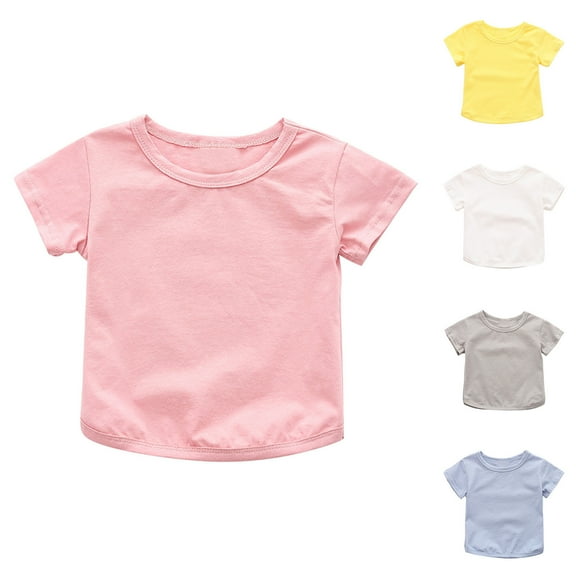 HVOBTTY Toddlers Soft Pullover Top, Girls Summer T Shirt, Girls Stylish Casual Comfortable Solid Color Crew Neck Short Sleeve Daily Top Pink, 12-24 Months