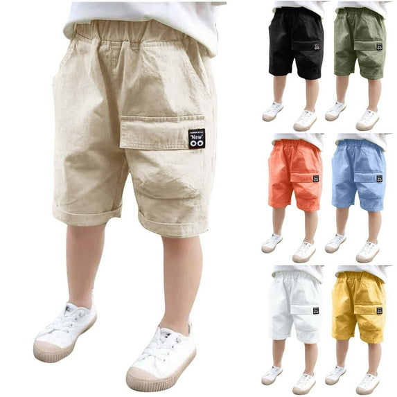 HVOBTTY Toddlers Soft Straight Leg Cargo Pants, , Boys Casual Solid Color Elastic Waist Lightweight Breathable Loose Outer Wear Cargo Shorts with Pockets Khaki, 150