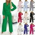 thumbnail image 1 of HVOBTTY Two Piece Blazer Sets for Women, Women's Fall Outfits Set, Women's Solid Color Long Sleeve Buttoned Blazer Jacket and Stright Leg Long Pants Suit Set Green, XXXL, 1 of 5