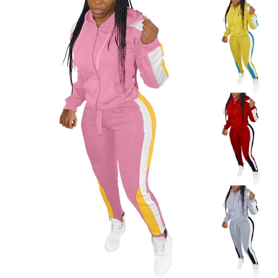 HVOBTTY Two Piece Sets for Women, Women's Fall Outfits Set, Women's Casual Color Block Splicing Hooded Zip Up Jacket and Silm Leg Pant 2 Piece Joggers Set Gray, S