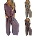 thumbnail image 1 of HVOBTTY Two Piece Sets for Women, Women's Fall Outfits Set, Women's Casual Fashion Collared Long Sleeve Cardigan Top and Wide Leg Long Pants 2 Piece Set Purple, XS, 1 of 4