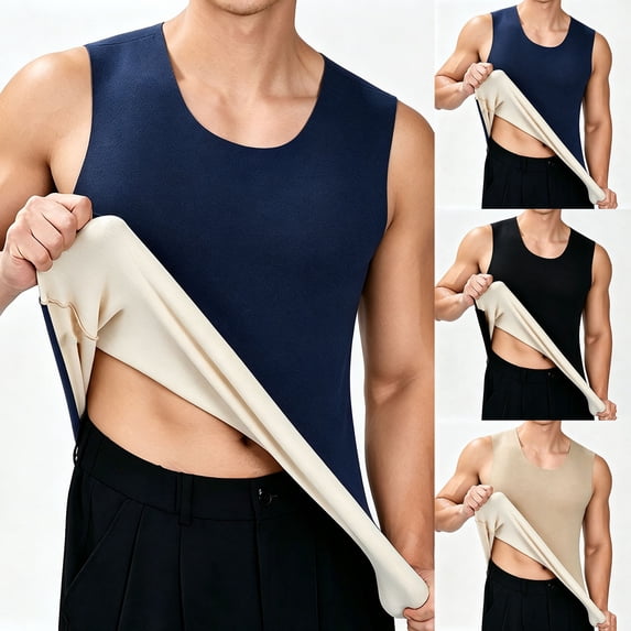 HVOBTTY Winter Men's Pajamas Top Solid Color Crew Neck SlimSleeveless Warm Tank Top Casual Daily Household Base Wear