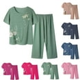 thumbnail image 1 of HVOBTTY Women's 2 Piece Pajama Set Print Short Sleeve Crew Neck Top and Pants Casual Linen Like Home Wear Set, XXXXL, 1 of 4