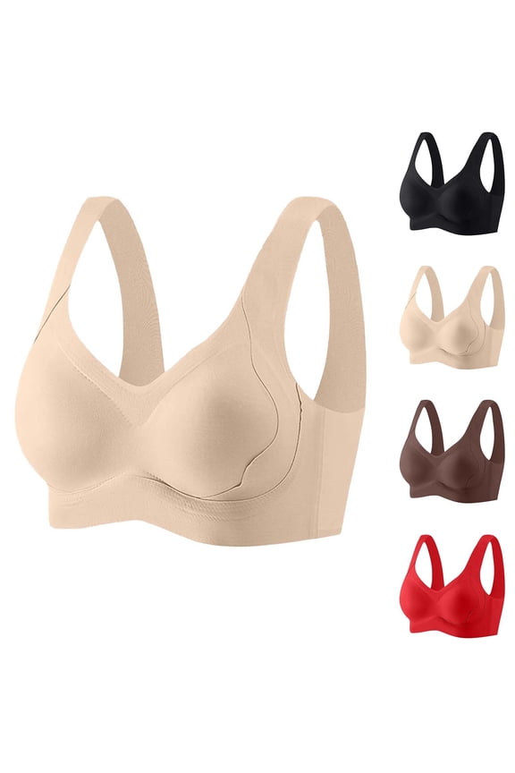 Women's Bra Solid Color Wireless Sport Side Support Seamless Gathered Comfortable Daily Wear, XL