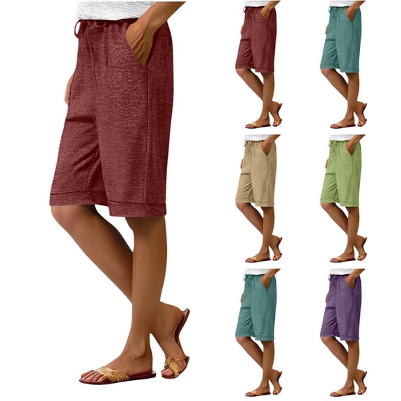 HVOBTTY Women's Comfortable Cargo Pants, Summer Pants for Women, Womens Casual Soft Solid Color Elastic Waist Drawstring Everyday Wear Shorts with Side Pockets Green, M