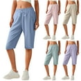 thumbnail image 1 of HVOBTTY Women's Comfortable Knee-Length Pants, Summer Pants for Women, Womens Casual Soft Solid Color Drawstring Zipper Pocket Everyday Wear Shorts Blue, M, 1 of 5