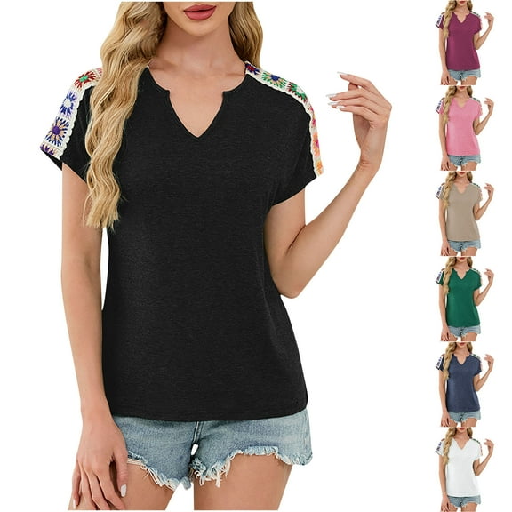 HVOBTTY Women's Comfortable Pullover Sport Tshirt,Summer Top for Women, Womens Casual Soft Solid Color V Neck Patchwork Ruffle Short Sleeve Lightweight Weekend Tops Purple, XXL