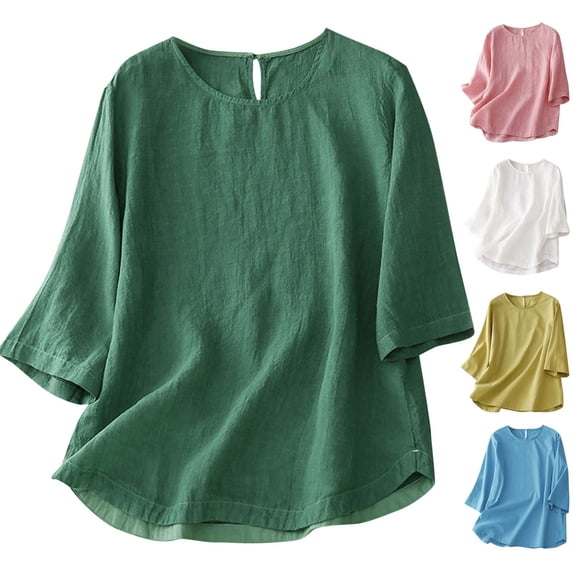 HVOBTTY Women's Comfortable Pullover Sport Tshirt,Summer Top for Women, Womens Plus Size Crew Neck Pullover Linen Lightweight Loose Versatile Daily Tops Pink, XL