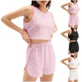 thumbnail image 1 of HVOBTTY Women's Crew Neck Solid Color Stretch Sleepwear Sleeveless Tank Top and Shorts Breathable 2 Piece Pajamas Set Pink, L, 1 of 4