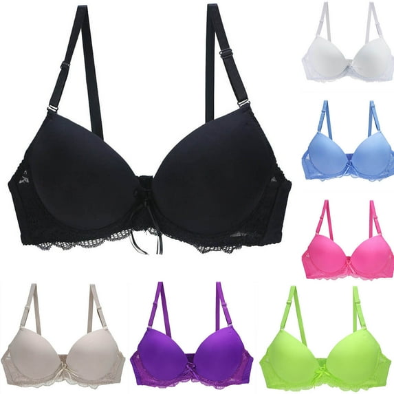 HVOBTTY Women's Daily Bra, Bras for Women, Fashion Women Solid Color Steel Rings Lace Pad Gathering Daily Bra Black, L