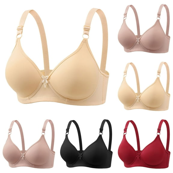 HVOBTTY Women's Daily Bra, Bras for Women, Women's Non Steel Ring Style Printed Gathered Middle Button Breathable Underwear Daily Bra Black, L