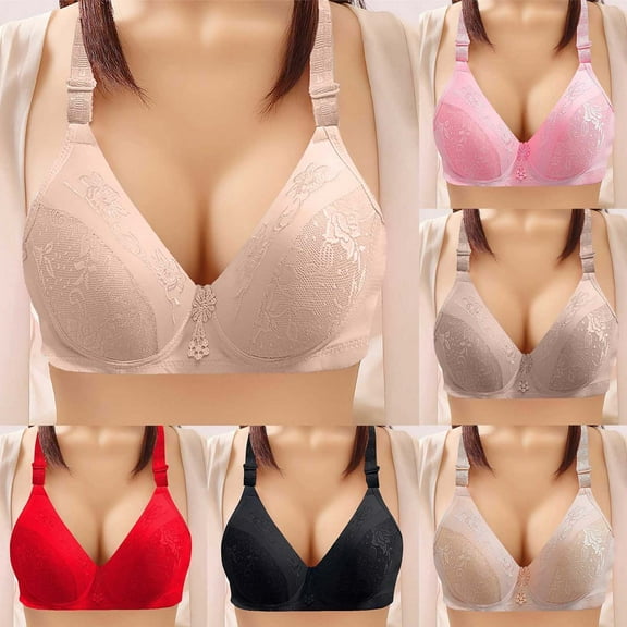 HVOBTTY Women's Daily Bra, Bras for Women, Women's Non Steel Ring Style Printed Gathered Middle Button Breathable Underwear Daily Bra Red, XL