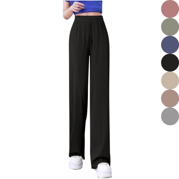 HVOBTTY Women's Fall Loose High Waisted Trousers Casual Loose Ice Silk Drape Straight Leg Pants