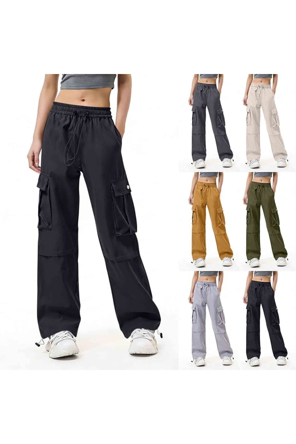 Women's Fall Straight Leg Long Cargo PantsSolid Outdoor Multi Pockets Drawstring Air Permeable for Activis