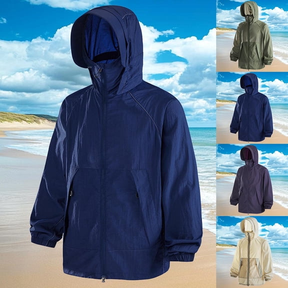 HVOBTTY Women's Fashion Clothing, Rain Jacket Women, Women's Solid Color With Pocket Zipper Sunscreen Suit Shoulder To Long Sleeved Hooded Casual Fashion Outwear Purple M