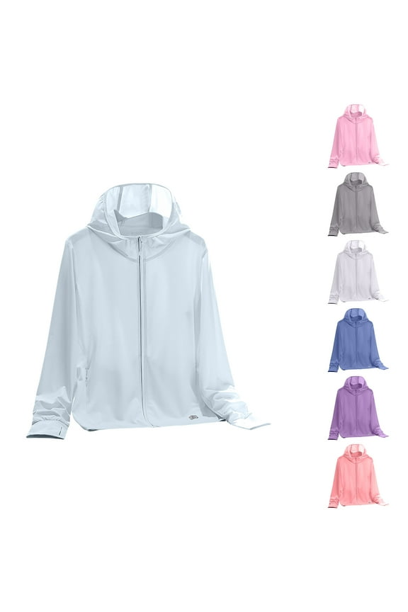 Women's Fashion Clothing, Rain Jacket Women, Women's Summer Reflective Solid Color Breathable Hooded Sunscreen Clothing Blue XXXXL