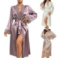 thumbnail image 1 of HVOBTTY Women's Lightweight Long Robe, Robes for Women, Fashion Women Solid Color Imitation Silk Lace Up Cardigan Long Nightgown Bathing Robe White, S, 1 of 5