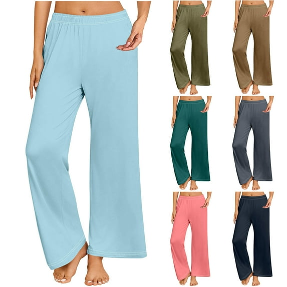 HVOBTTY Women's Long Pajama Pants, Pajama Pants for Women Plus Size, Women's Casual Solid Color Comfortable Soft Straight Wide Leg Long Pajama Pants Light Blue, XXXXL