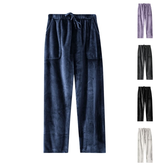 HVOBTTY Women's Long Pajama Pants, Pajama Pants for Women, Women's Casual Fashion Solid Color Flannel Fleece Lined Thickened Warm Wide Leg Elastic Waist Pajama Pants Gray, XL