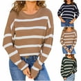 thumbnail image 1 of HVOBTTY Women's Long Sleeved Pullovers Sweaters, Sweaters for Women, Women's Fashion Casual Striped Long Sleeve Warm Round Neck Knitted Pullover Sweater Top Khaki, S, 1 of 5