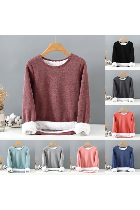 Women's Long Sleeves Pajama Top, Pajama Top for Women, Women's Casual Comfortable Soft Solid Color Round Neck Long Sleeve Fleece Lined Thickened Warm Pajama Tops Gray, XXL