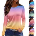 thumbnail image 1 of HVOBTTY Women's Loose Print Long Sleeve Crew Neck T Shirt Casual Fashion Lightweight Soft Tops Blue, M, 1 of 5