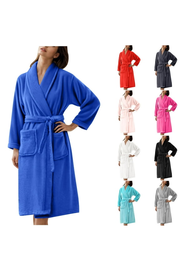 Women's Mid-Length Robe, Robes for Women, Leisure Flannel Pajamas Bathrobes Sleeping Gowns Couple's Home Clothes Navy, M