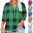 thumbnail image 1 of HVOBTTY Women's Plus Size Plaid Plus Size Button V Neck 3/4 Sleeve T Shirt Casual Fashion Lightweight Soft Tops Black, XXXXXL, 1 of 5