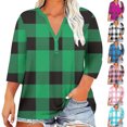 thumbnail image 1 of HVOBTTY Women's Plus Size Plaid Plus Size Button V Neck 3/4 Sleeve T Shirt Casual Fashion Lightweight Soft Tops Pink, XXXXL, 1 of 5