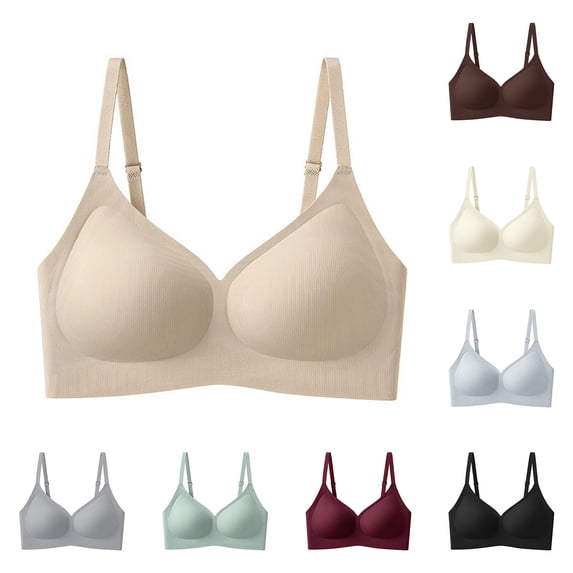 HVOBTTY Women's Seamless Wireless Push Up Bra, Bra for Women, Women's Comfortable Solid Color Wireless Seamless with Padded Push Up Lifting Everyday Bra Black, Black