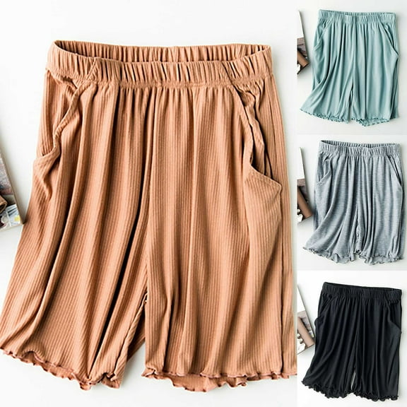 HVOBTTY Women's Short Pajama Pants, Pajama Pants for Women, Women's Casual Soft Solid Color Breathable Ribbed Wide Leg Comfortable Shorts Home Sleepwear Pants Gray, M