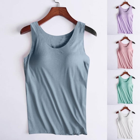 HVOBTTY Women's Sleeveless Pajama Top, Pajama Top for Women, Women's Casual Solid Color Camisole Pads Wireless Cup Integrated Home Yoga Sports Top Mint Green, L