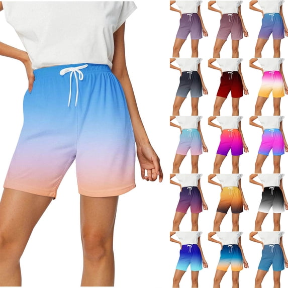 HVOBTTY Women's Summer Straight Leg Running Shorts Gradient Casual with Elastic Waist and Adjustable Dstring for Daily Use