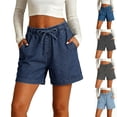 thumbnail image 1 of HVOBTTY Women's Summer Straight Leg Demin Shorts Denim with Elastic Dstring Waist and Side Pockets for Casual Wear, 1 of 5