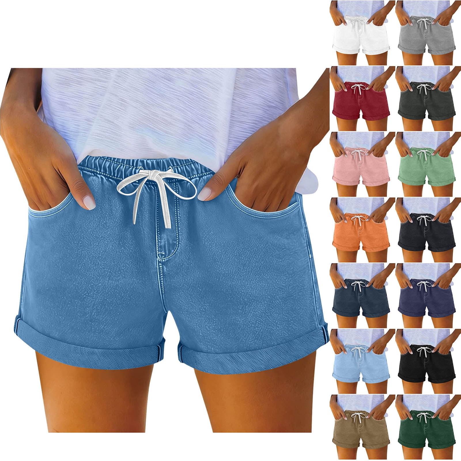 HVOBTTY Women's Straight Leg Running Shorts Linen High Waist Folded Hem ...
