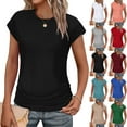 thumbnail image 1 of HVOBTTY Women's Summer Casual Comfortable Solid Color Round Neck Puff Sleeve Short Sleeve Versatile Daily Soft Sport Tee Shirt Red, L, 1 of 5