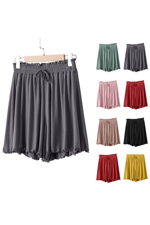 Women's Summer Casual Pajamas Pants Solid Color Elastic Waist Soft Comfortable Sleep Shorts Red, XXL