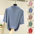 thumbnail image 1 of HVOBTTY Women's Summer Casual Solid Color 3/4 Sleeve Mock Neck Slim Soft Breathable Versatile Layering Comfy Beach Tee Shirt Green, L, 1 of 5