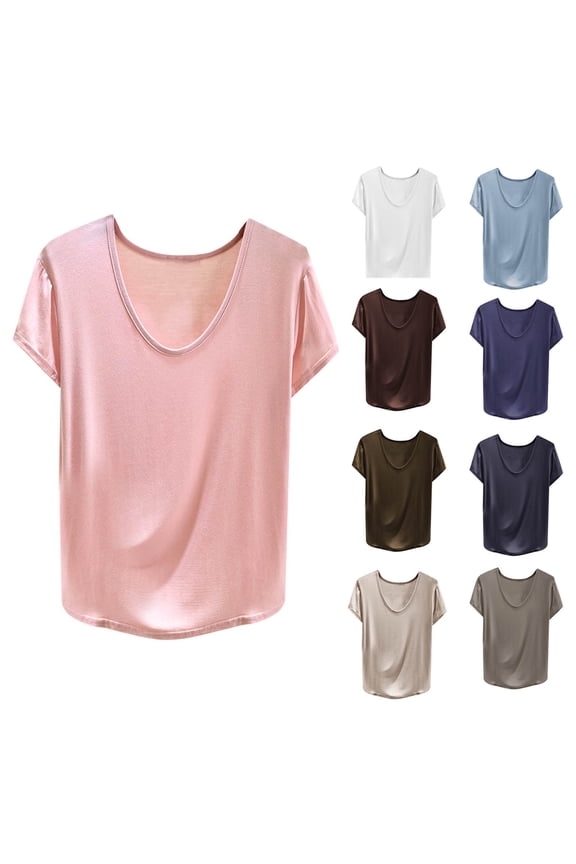 Women's Summer Casual Solid Color Short Sleeve Round Neck Asymmetrical Hem Side Split Loose Soft Breathable Comfy Homewear Tee Shirt Black, XXL