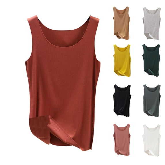 HVOBTTY Women's Summer Casual Solid Color Sleeveless Round Neck Slim Soft Breathable Comfy Versatile Daily Basic Classic Beach Tank Top Khaki, XXL
