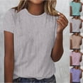 thumbnail image 1 of HVOBTTY Women's Summer Casual Stripe Print Short Sleeve Round Neck Pullover Slim Fitted Soft Lightweight Versatile Daily Comfy Beach Tee Shirt Khaki, XL, 1 of 5